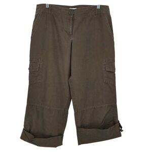 VTG LOFT Women 12 Cargo Wide Leg Pants Roll Tab Pockets Brown Y2K Baggy